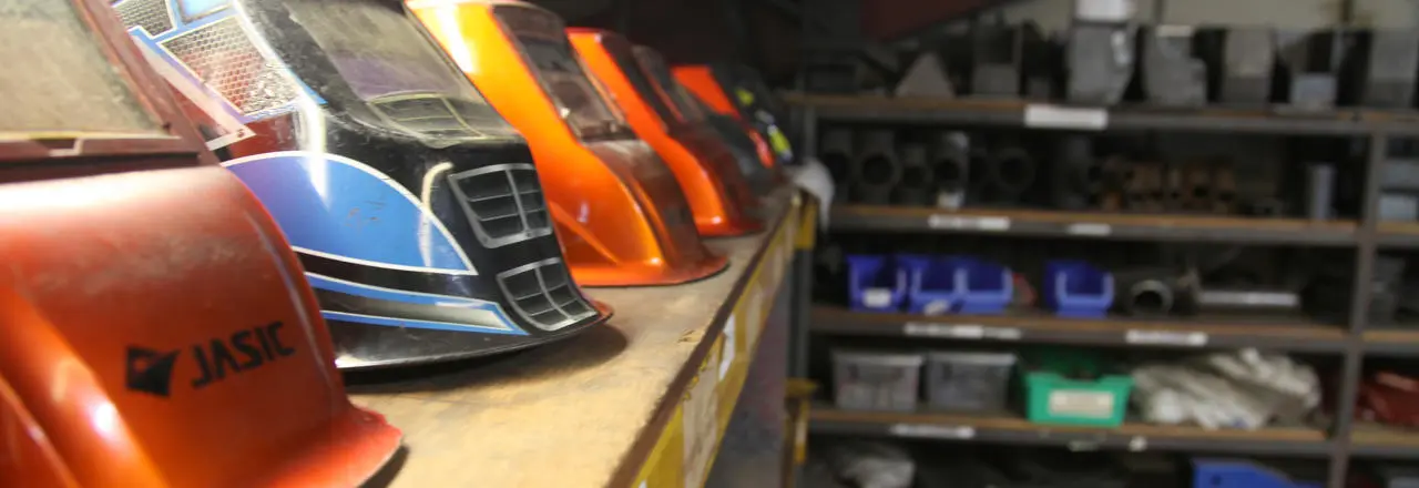 Close-up image of welding masks.