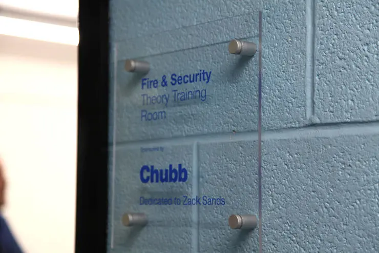 Close up the Fire & Security Training Room sign